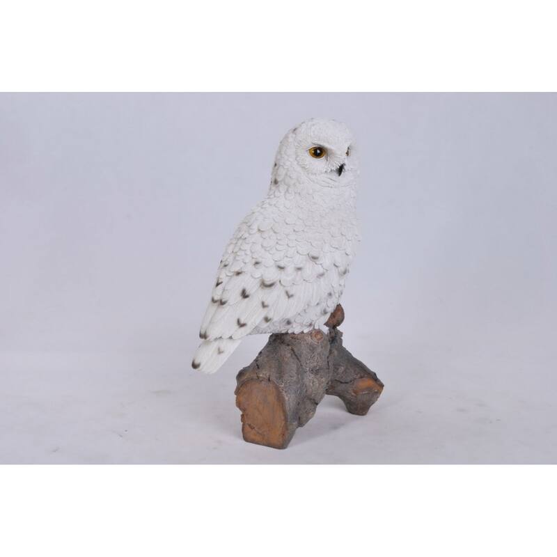 13" Snowy Owl on Stump Outdoor Garden Statue