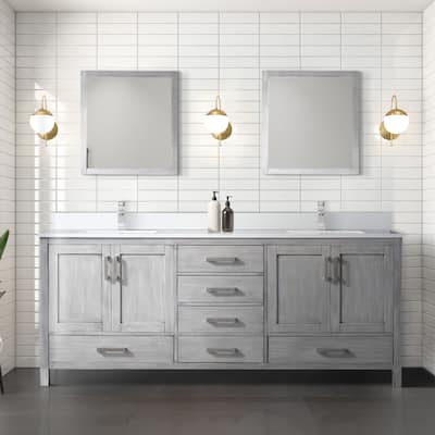 Jacques 80 in. W x 22 in. D White Bath Vanity, Cultured Marble Top, Faucet Set, and 30 in. Mirror