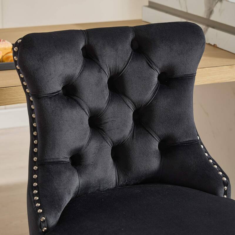 Counter Height Bar Stools Set of 2, Velvet Upholstered Accent Chairs with Button Back, Rivet Trim and Chromed Metal Base Legs