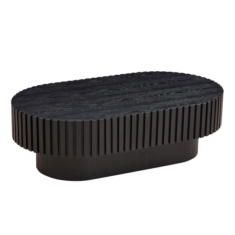 43.70 Inch Modern Handcraft Drum Coffee Table Oval Coffee Table For Living Room,Sturdy Pedestal - Black
