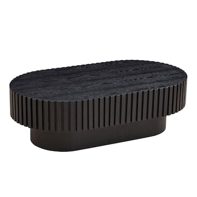 Modern Handcraft Drum Coffee Table Oval Coffee Table for Living Room,Small Wooden Coffee Table with Sturdy Pedestal for Office