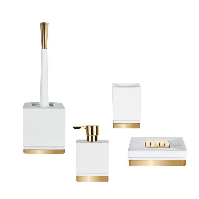 4-Piece Bathroom Accessories Set Spirella Roma White And Gold Stoneware