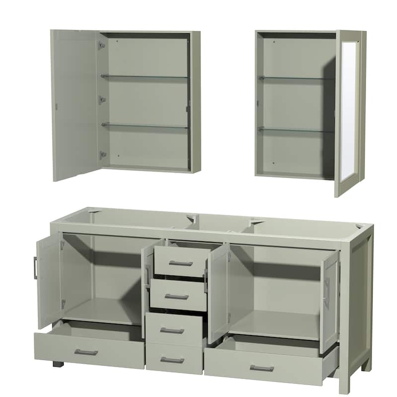 Wyndham Collection Sheffield 72" Hardwood Vanity Cabinet and Two 24"