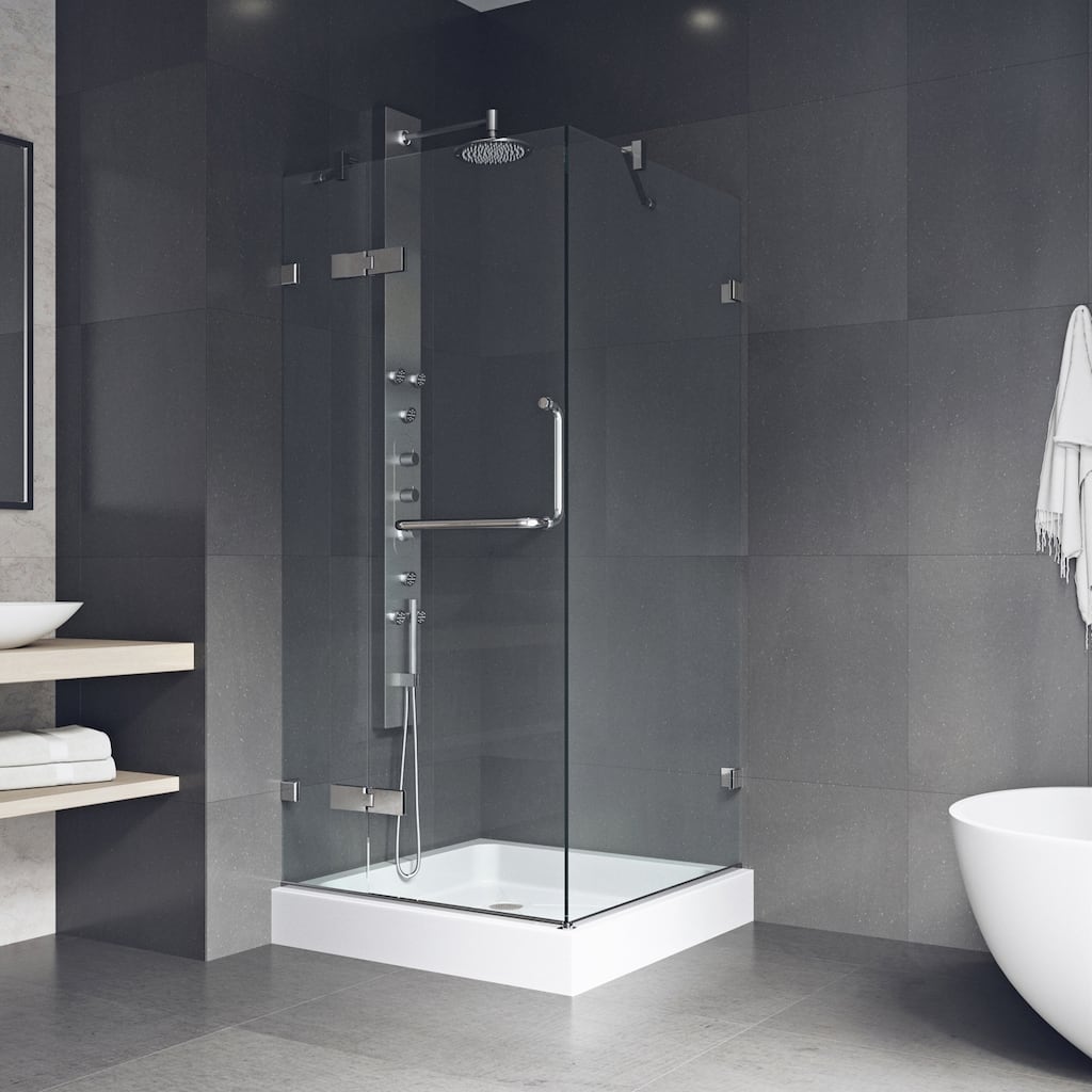 VIGO Monteray 36"D x 36"W x 79"H Frameless Hinged Shower Enclosure and Base