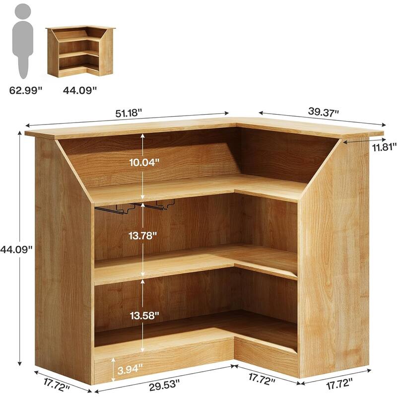 L Shaped Home Bar Cabinet Table with Stemware Racks