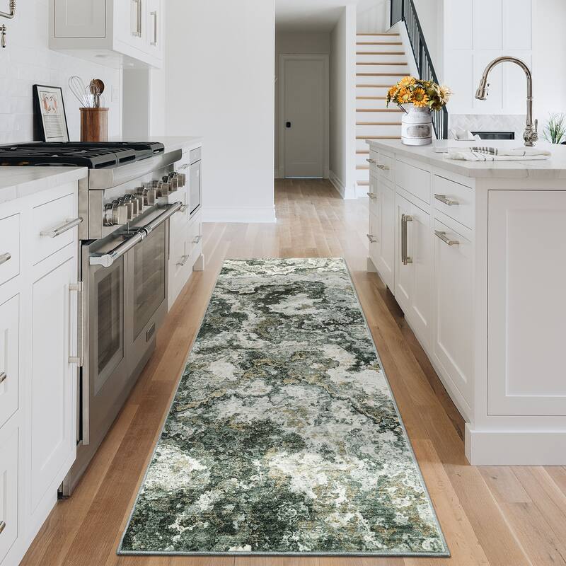 Machine Washable Area Rugs for Living Room, Modern Abstract Bedroom Rug, Low Pile Non-Slip Carpet