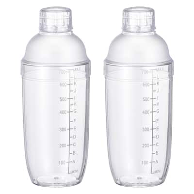 700ml 2pcs Plastic Cocktail Shaker Cup Scale Wine Beverage Mixer Drink Tools