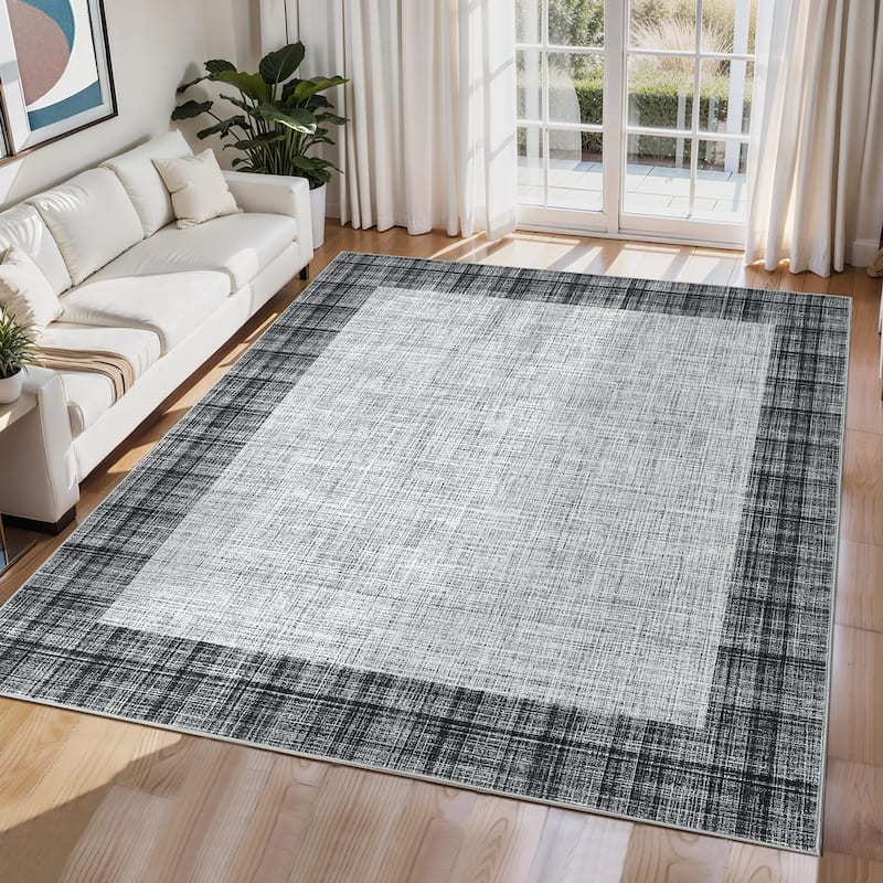 Garvee Linen Border Living Room Area Rug