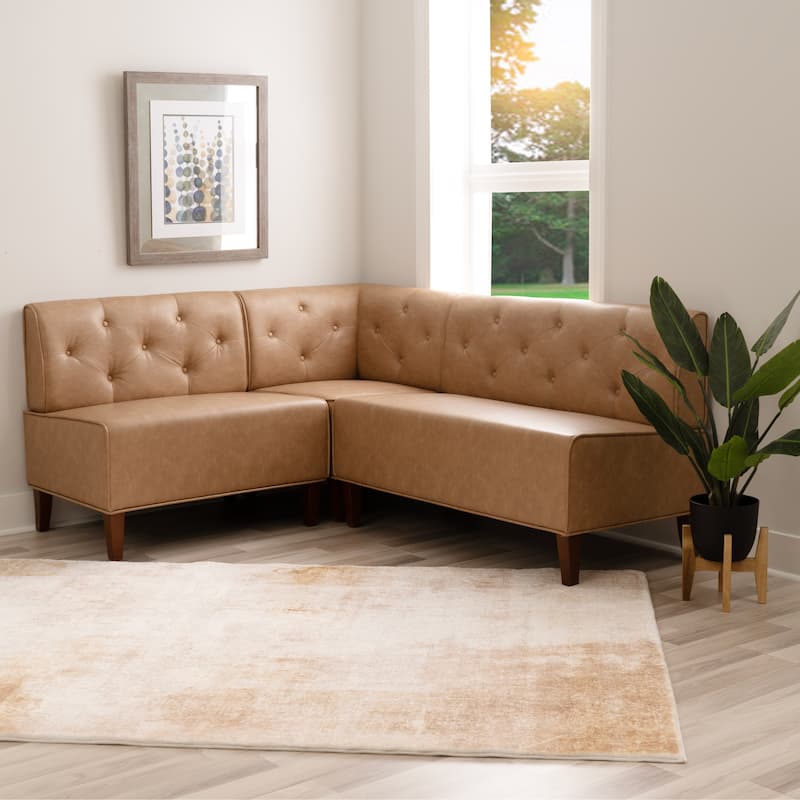 Linon Allard Upholstered/Faux Leather Modern Farmhouse Nook Bench - Tan/FauxLeather