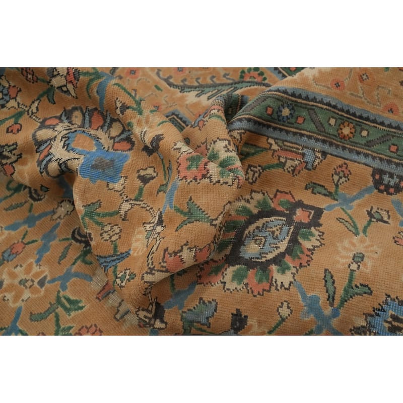 Hand Knotted Oriental 100% Wool Carpet Traditional All-Over Oranges & Rust Tabriz Area Rug - 13' 0'' X 9' 6''