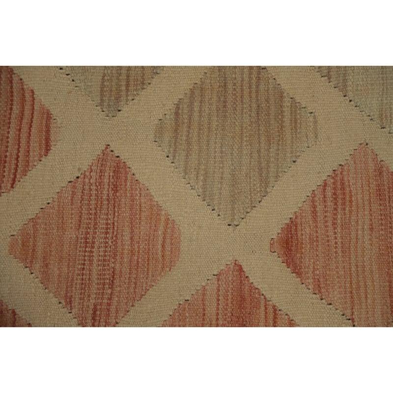 Hand Woven Oriental 100% Wool Carpet Southwestern Tribal Beige & Ivories Kilim Area Rug - 9' 7'' X 6' 10''