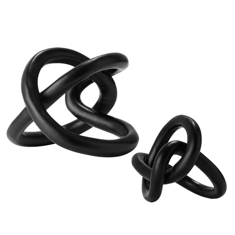 American Art Decor Infinite Curves 2-Piece Resin Table Top Knots Decor - 7.5" x 7.5", 5" x 5.75" - Black