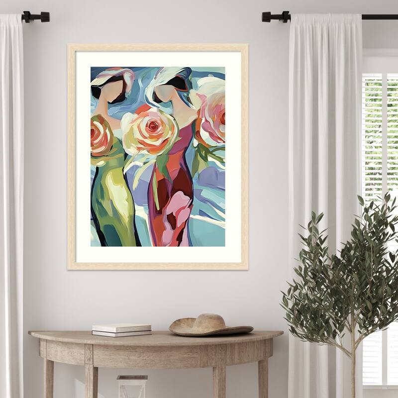 Two Women With Roses by Elena Avanesova Wood Framed Wall Art Print