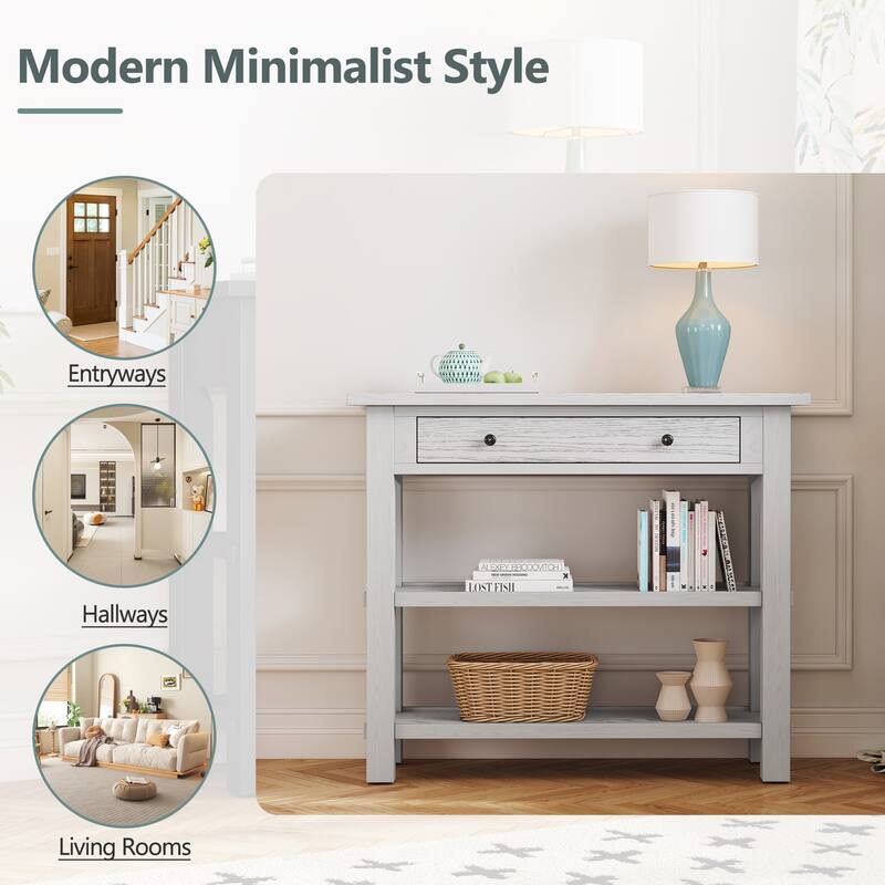 36" Retro Console Table with Drawer and Two Sturdy Shelves for Entryway or Living Room