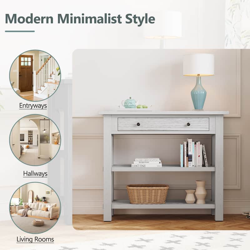 Retro Console Table with Drawer and Two Sturdy Shelves