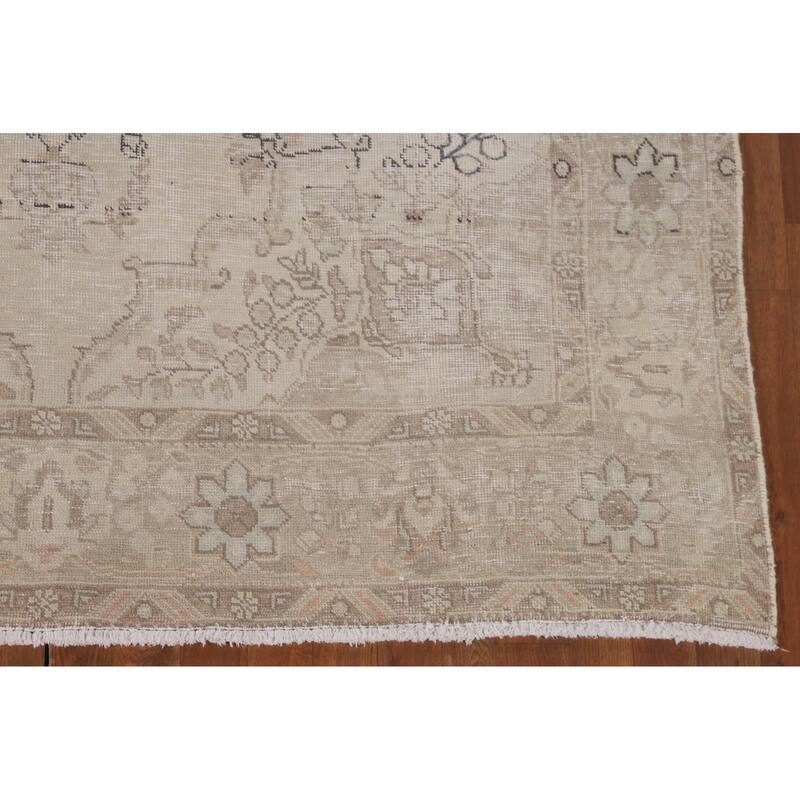 Geometric Distressed Tabriz Persian Vintage Rug Handmade Wool Carpet - 6'4"x 9'2"