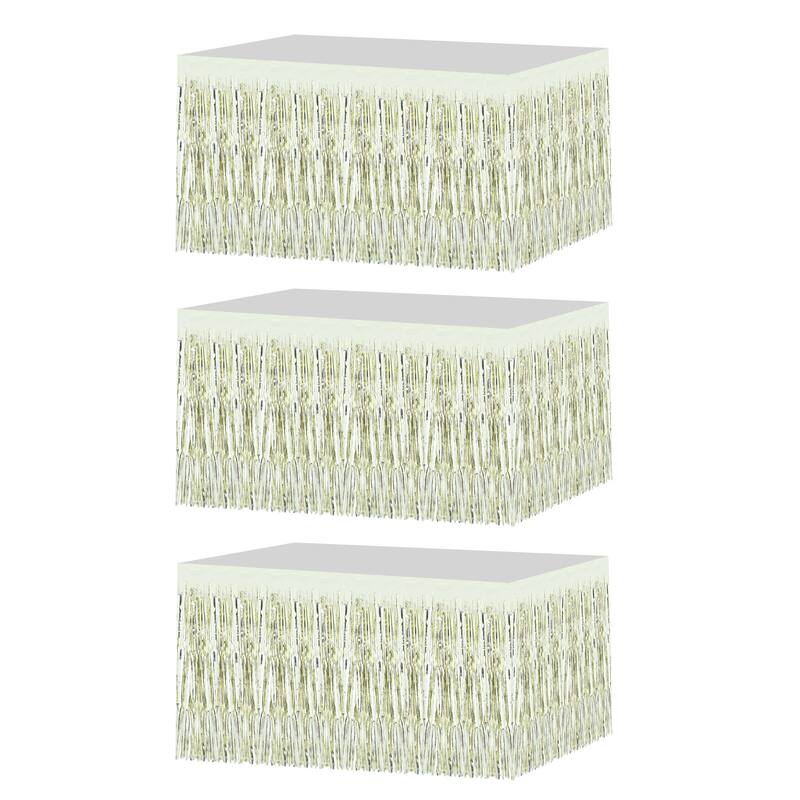 4 Pack 29x108 Inch Light Gold Metallic Foil Fringe Tinsel Table Skirts - Light Gold