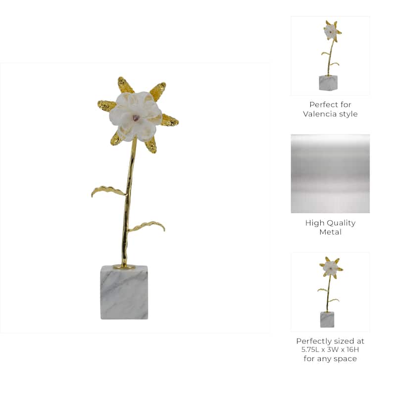 Luxury Floral Decorative Sculpture with Gold Accents and Marble Base