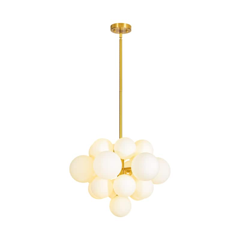 19-Light Brass Modern Glass Globe Bubble Chandelier Dining Room Light with Creative Grape Shape - Frosted Glass - Gold
