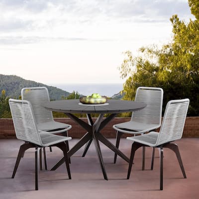 Oasis and Island 5 Piece Eucalyptus and Concrete Outdoor Patio Dining Set