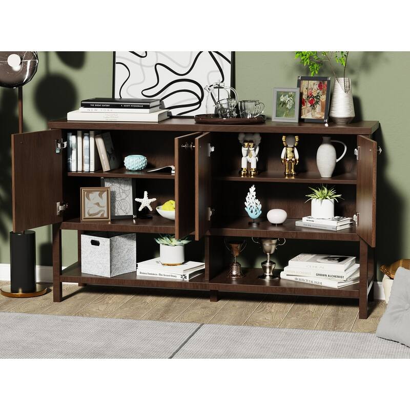 4 Doors Rustic Cabinet with Opening Shelf for Kitchen and Living Room