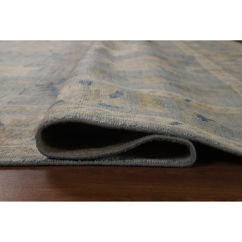 Hand Knotted Oriental 100% Wool Carpet Transitional All-Over Navy Blue & Blues Oushak Area Rug - 9' 11'' X 8' 6''
