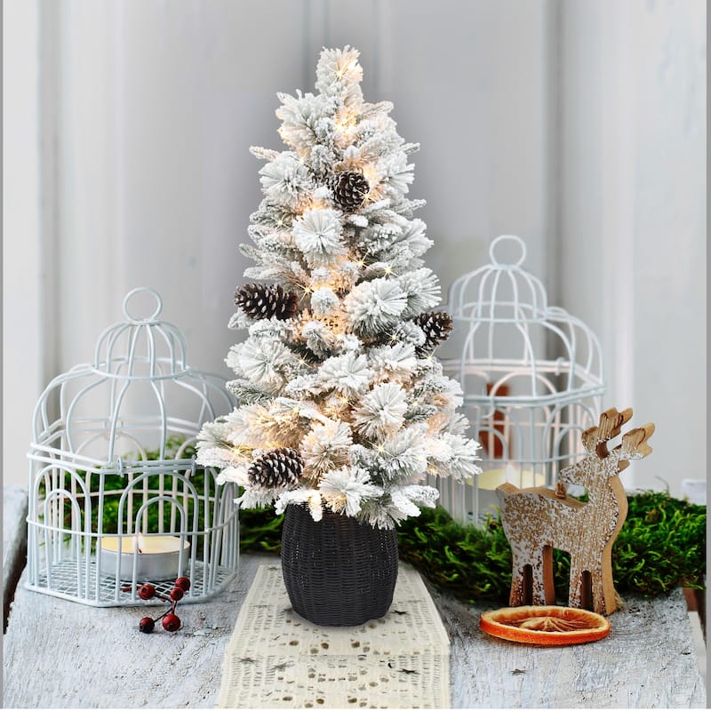 Puleo International 3.5' Pre-Lit Flocked Artificial Christmas Tree