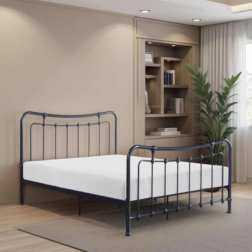 Engel Twin Size Bed, Metal Frame in Gunmetal Finish, Traditional Joining