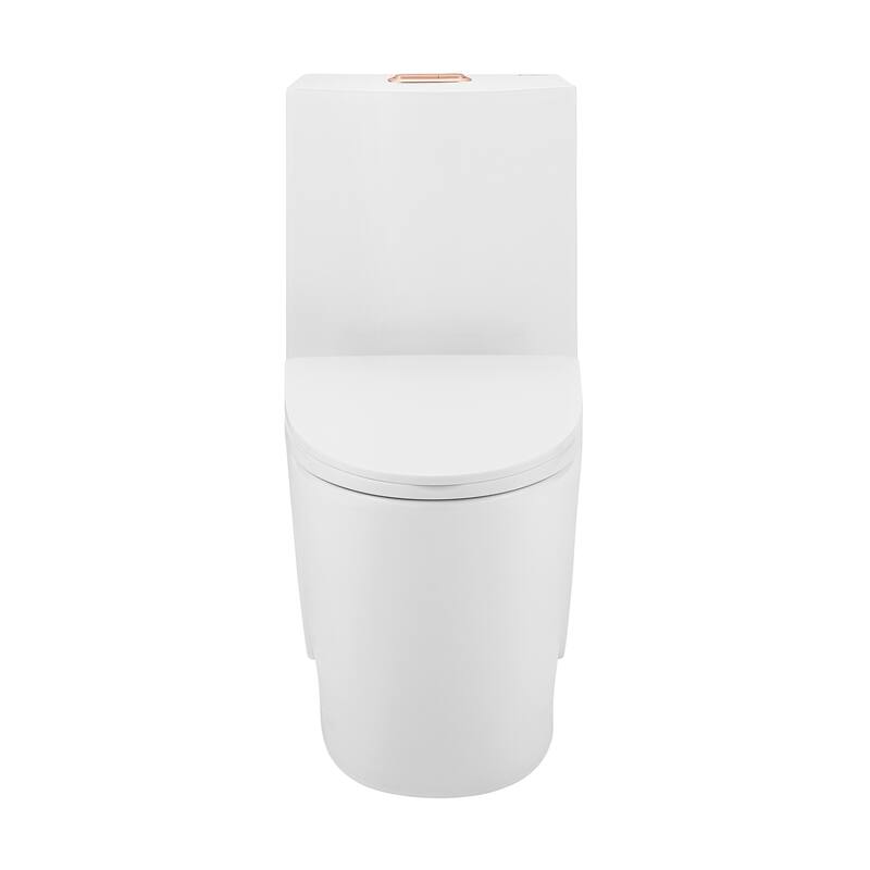 Angers One Piece Elongated Toilet Dual Vortex Flush, Rose Gold Hardware - 33" x 24" 35" - 33" x 24" 35" - White