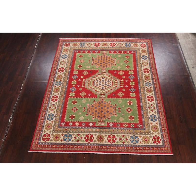 Vegetable Dye Kazak Oriental Geometric Area Rug Wool Handmade Carpet - 8'0" x 9'8"