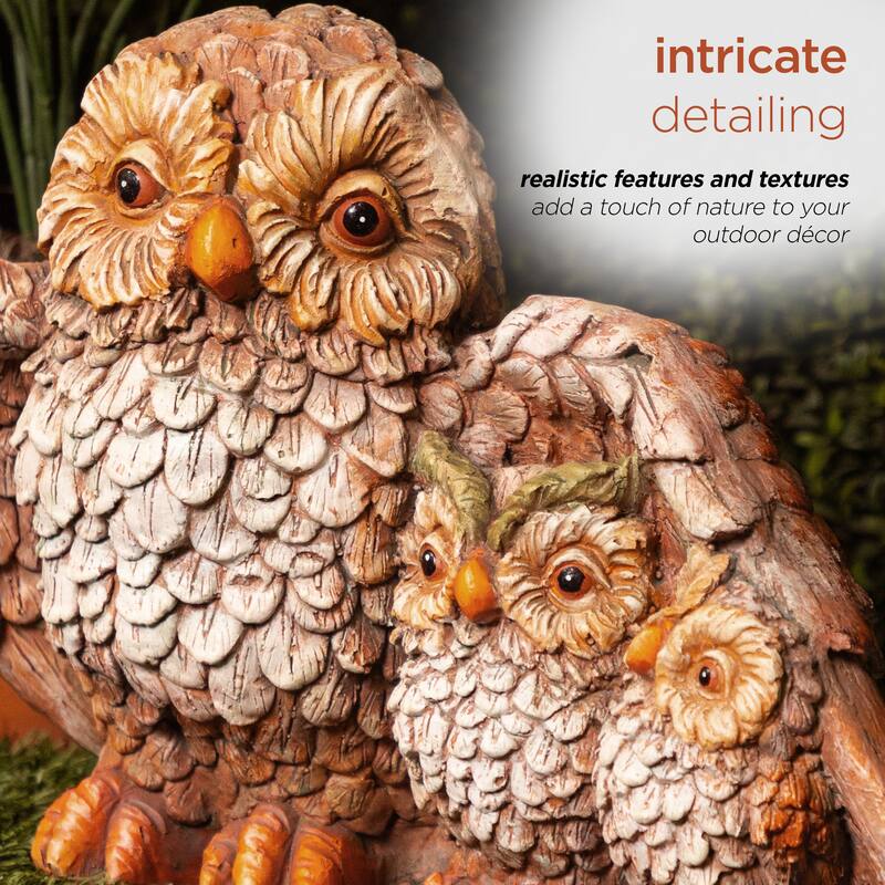 11" Owl Mom Wing Protecting Two Baby Owlettes Statuary