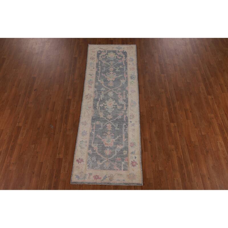 Vegetable Dye Oushak Turkish Runner Rug Handmade Wool Carpet - 2'11"x 8'10"