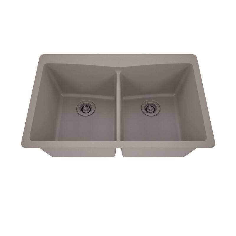 33 Inch Lexicon Platinum Quartz Composite Drop-in Undermount Double Bowl Galaxy Concrete Kitchen Sink LP-800TM-C-SO - Galaxy Concrete