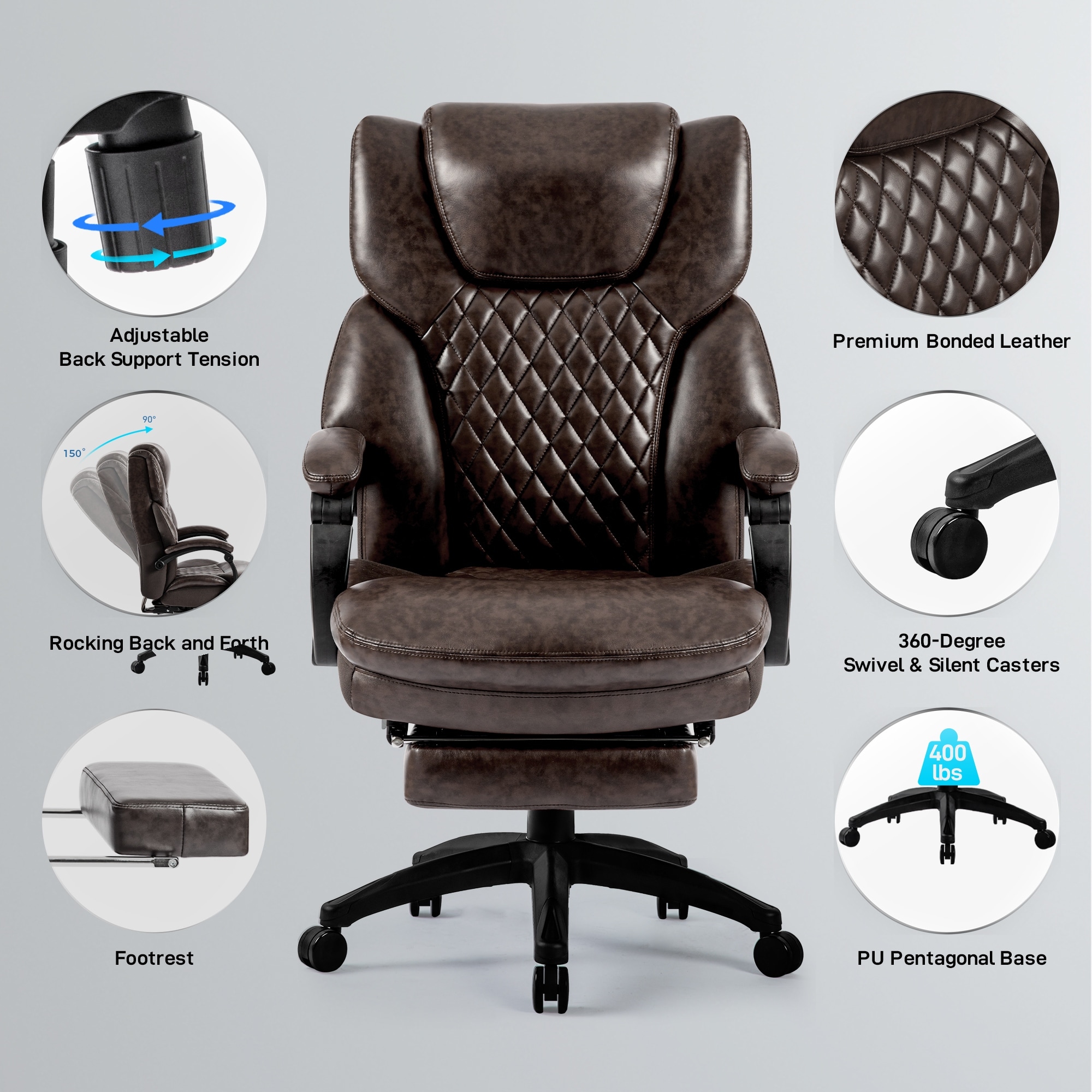 Big&Tall Executive Office Chair Recliner Ergonomic Computer Desk Chair  Footrest