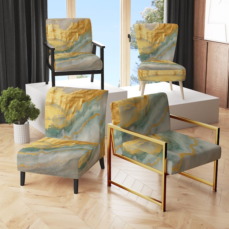 Designart "Coast Blue Sea Waves Watercolour" Upholstered Abstract Accent Chair - Modern Arm Chair For Bedroom