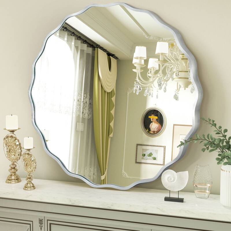 Decorative Aluminum Alloy Framed Wavy Round Wall Mirror Bathroom Vanity Mirror