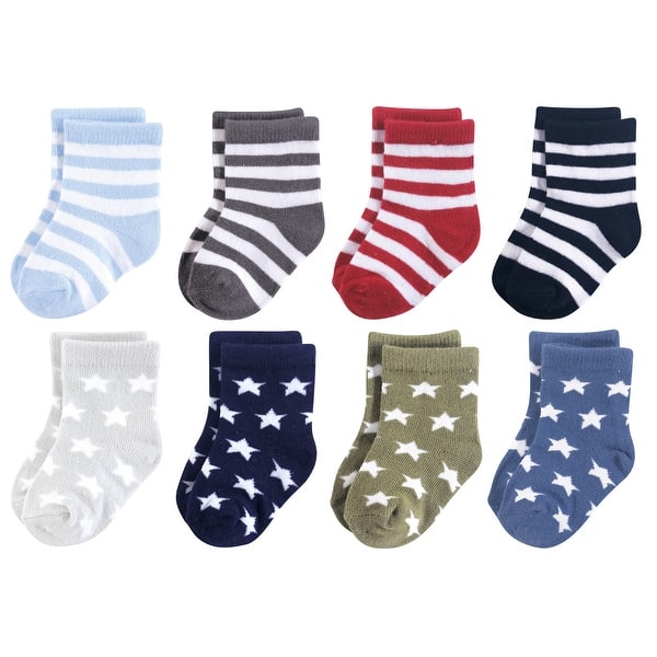 slide 1 of 1, Luvable Friends Baby Boy Fun Essential Socks, Stars Black Blue 0-6 Months - Stars Black Blue