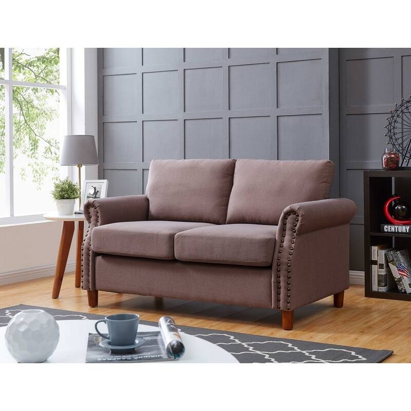 US Pride Furniture Cowie Classic Nailhead Upholstered Loveseat - Brown