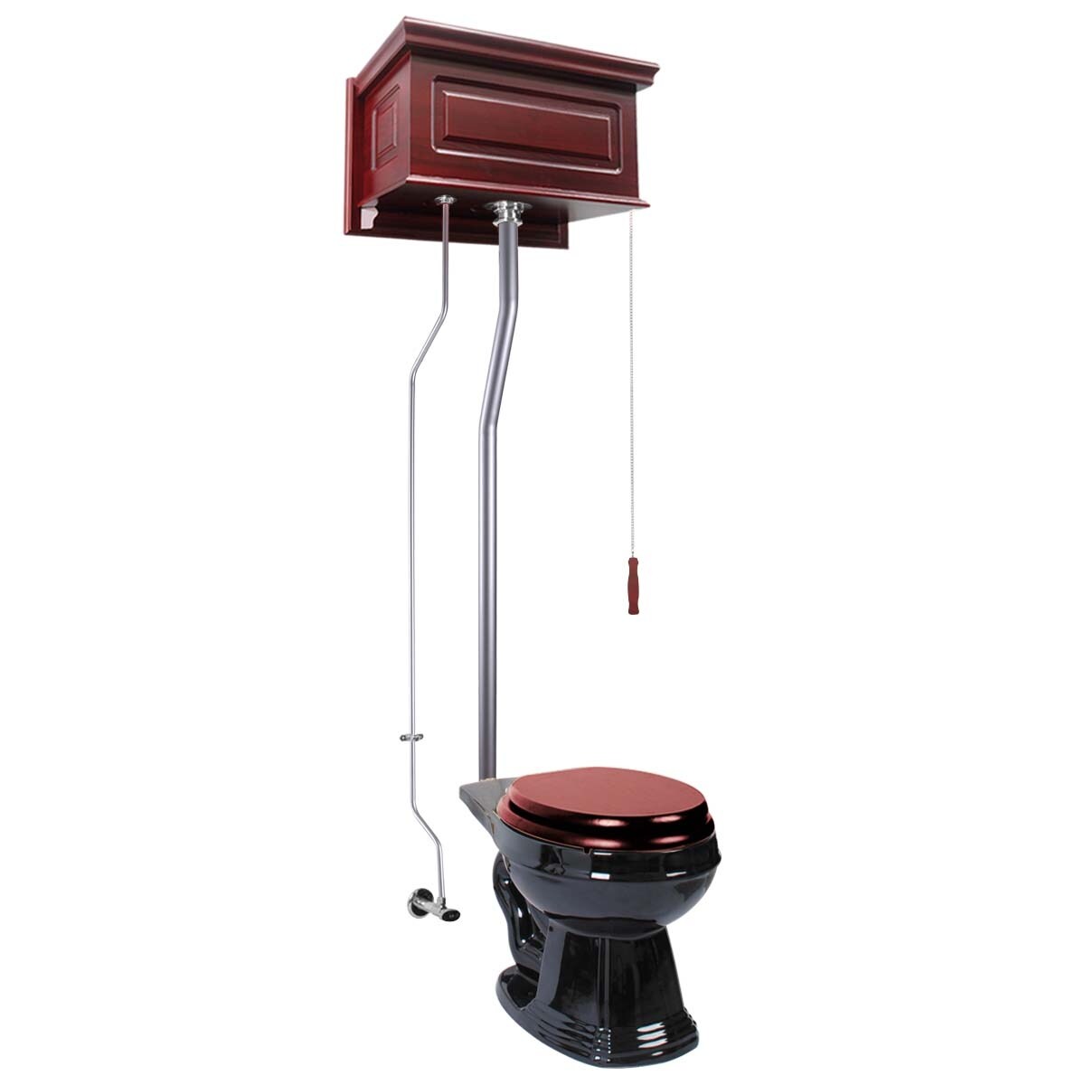 Cherry Wood Raised High Tank Pull Chain Toilet Black Round Bowl Satin Rear Entry Renovators Supply Bed Bath Beyond 20971890