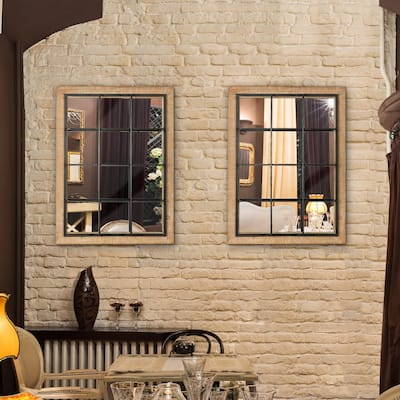 Glitzhome Set of 2 Farmhouse Wooden/Metal Windowpane Wall Mirrors Home Accents - 23.5"L x 31.5"H
