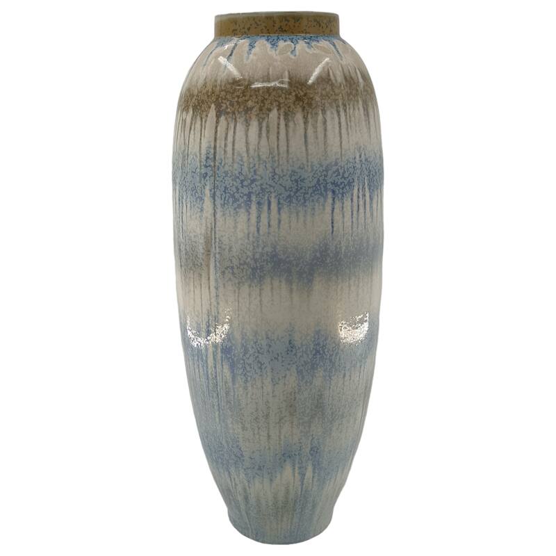 Modern Stoneware Ceramic Decorative Vase with Unique Twisted Design - Ivory/ Brown - 9" x 9" x 23"
