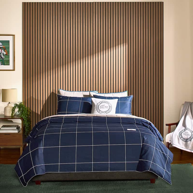 Lacoste Tennis Checks 215TC Brushed Cotton Twill 3-Piece Comforter Set - Full - Queen - Navy