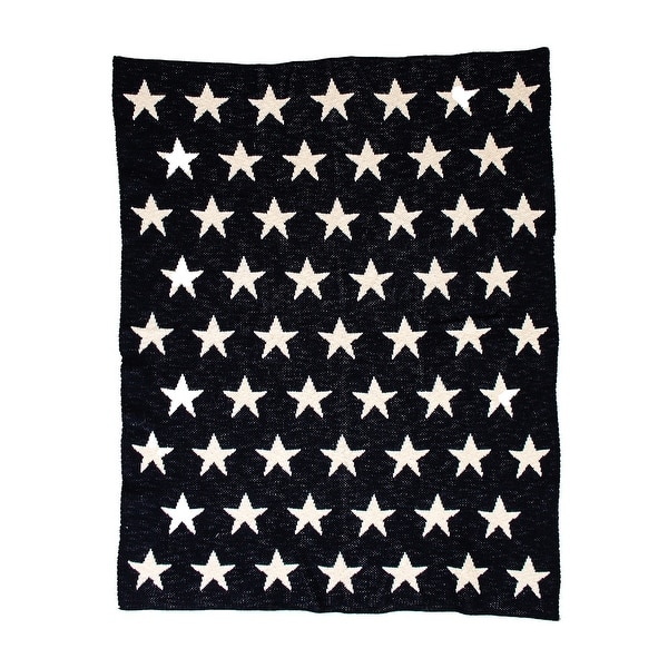 Navy Blue And White Stars Knitted Baby Blanket Navy Blue And White Stars Knitted Baby Blanket