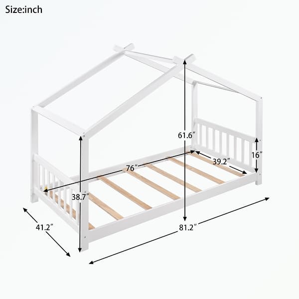 dimension image slide 0 of 2, Twin Size House Platform Bed with Headboard and Footboard