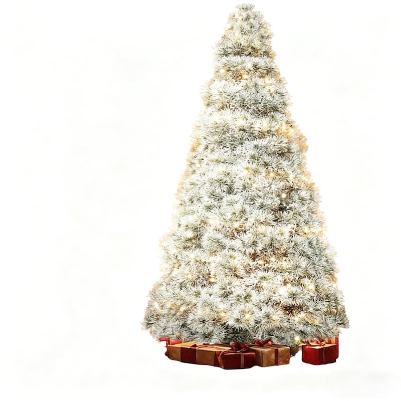 HomeRoots 4.5' White Pre Lit Full Flocked Spruce Christmas Tree - Green - 32.00 in. x 54.00 in. x 32.00 in.
