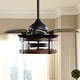 preview thumbnail 1 of 5, Industrial 3-Blade 3-Light Black and Brown Retractable Caged Ceiling Fan with Light Kit and Remote - 36 Inches