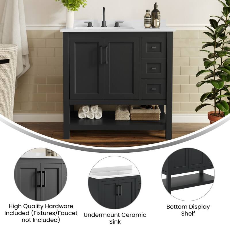 Bathroom Vanity with Sink, Open Storage, and Storage Drawers