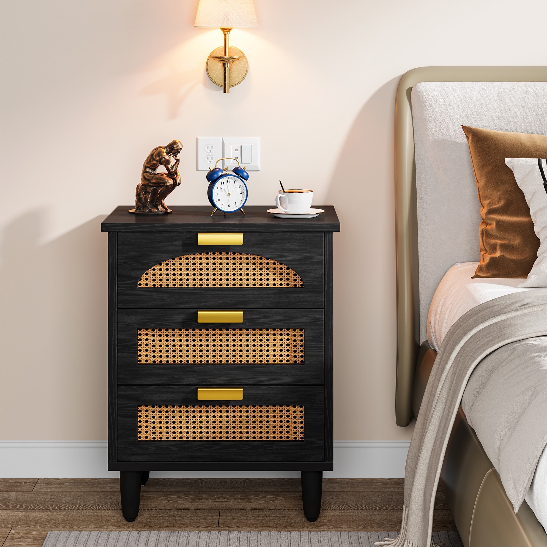 20-Inch Night Stand, 3-Drawer Wood Bedside Table Storage Cabinet for Bedroom, Green