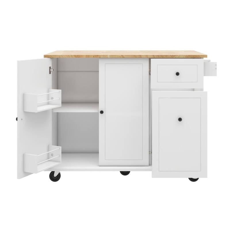 Rubberwood Kitchen Cart with Drop Leaf, Internal Storage Rack, and 2 Drawers