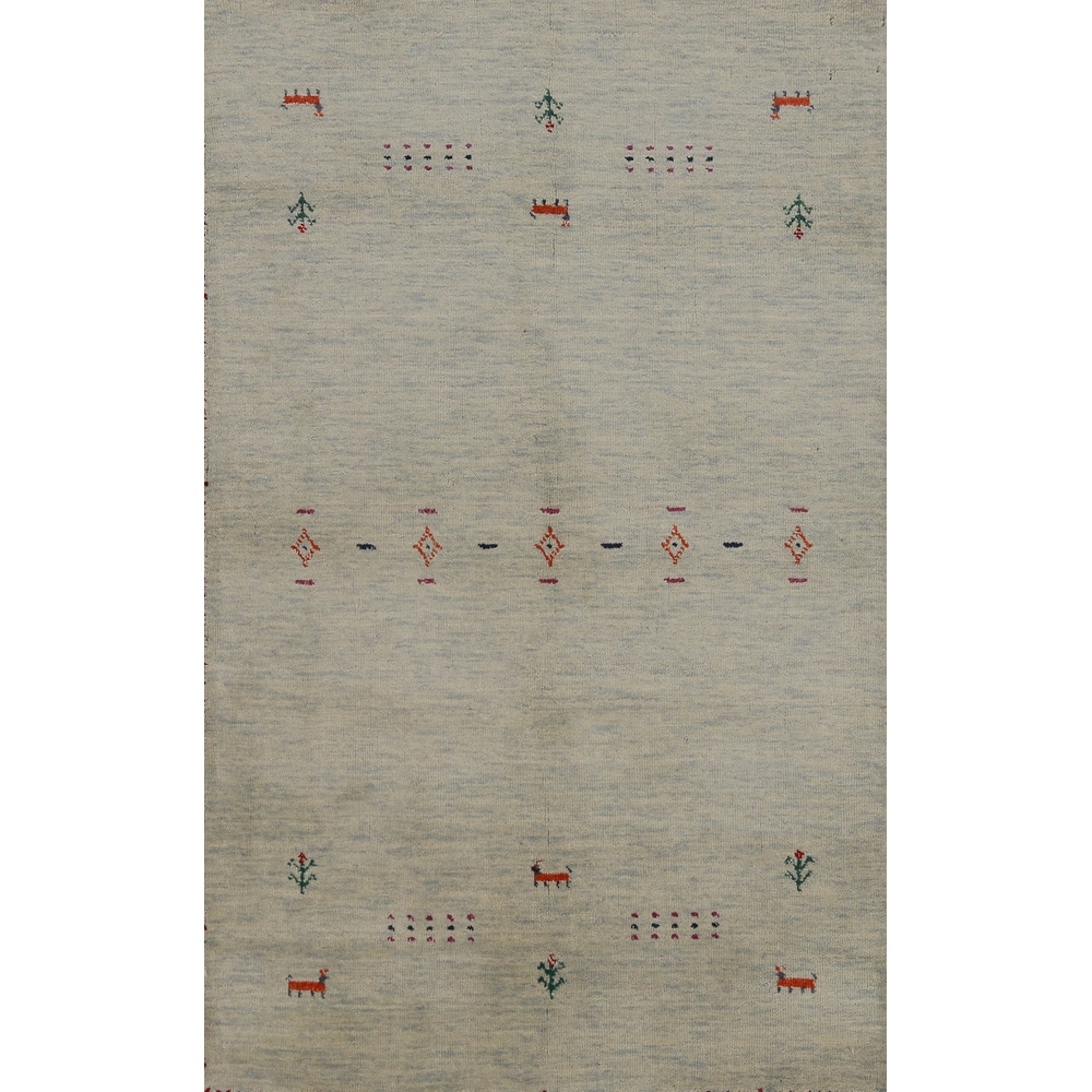 Hand Knotted Oriental 100% Wool Carpet Tribal Animal Pictorial Green Gabbeh Area Rug - 5' 0'' X 3' 0''